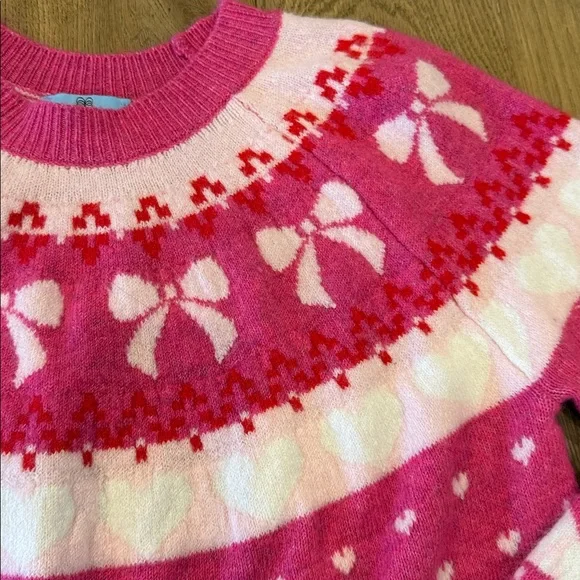 CeCe Heart Bow Fair Isle Sweater - M - Picture 2 of 6
